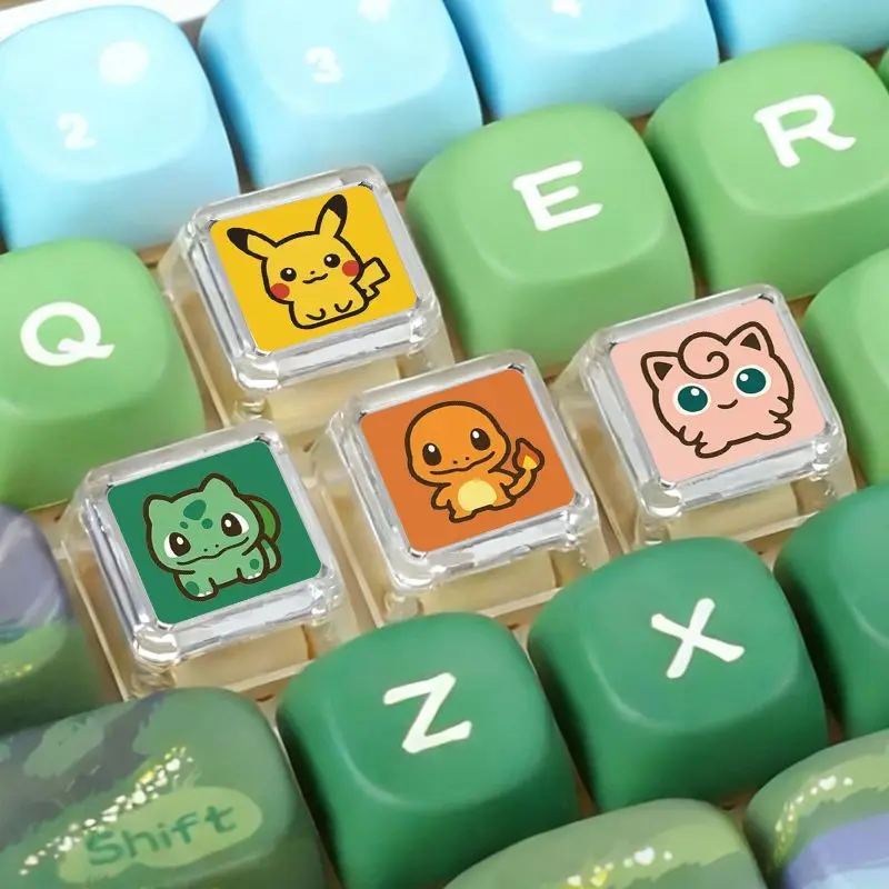 Creative Workman Style Pokémon Doll Transparent Single Keycap Cartoon Cute Snorlax Pikachu Cross Axis Mechanical Keyboard Keycap