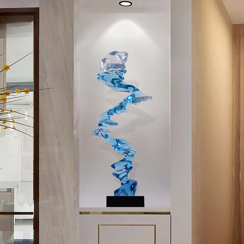 Sculpture Taihu Stone Restaurant Entrance Table Decorations Imitation Glass Transparent Blue Crystal Resin Ornaments