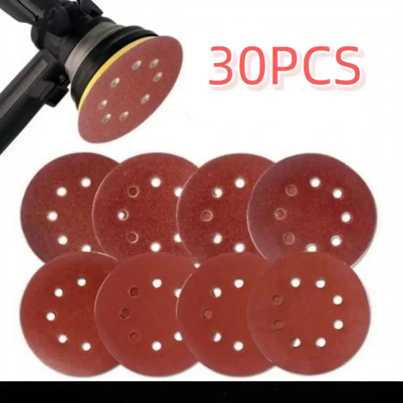 30PCS Universal 8 Hole Sanding Discs 125mm Sandpaper For Metal Wood Glass Sander Polishing Pads Home Abrasive Tools 60~240 Grit
