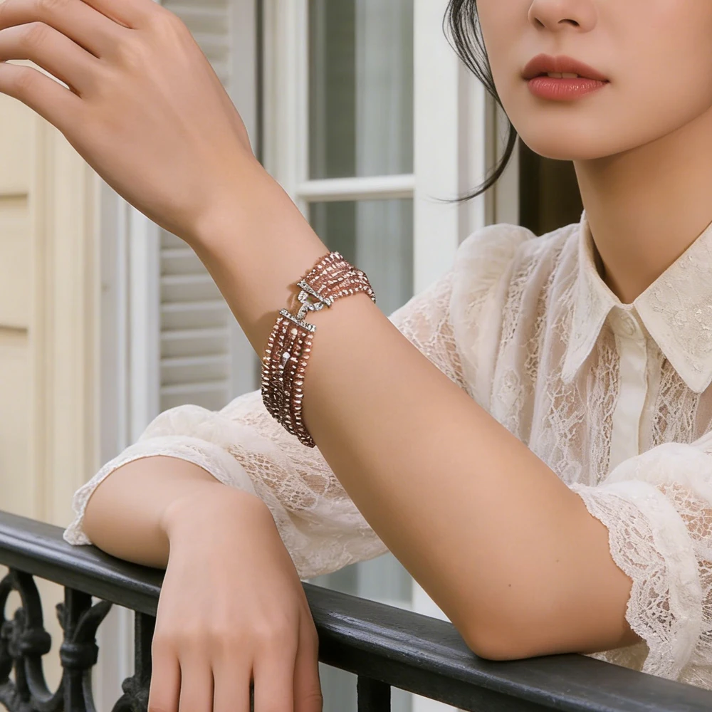

Original Design Purple White Multi-Layer Natural Pearl Bracelet for Women's Hand Accessory Elegant Charm Beads Bracelet Jewelry