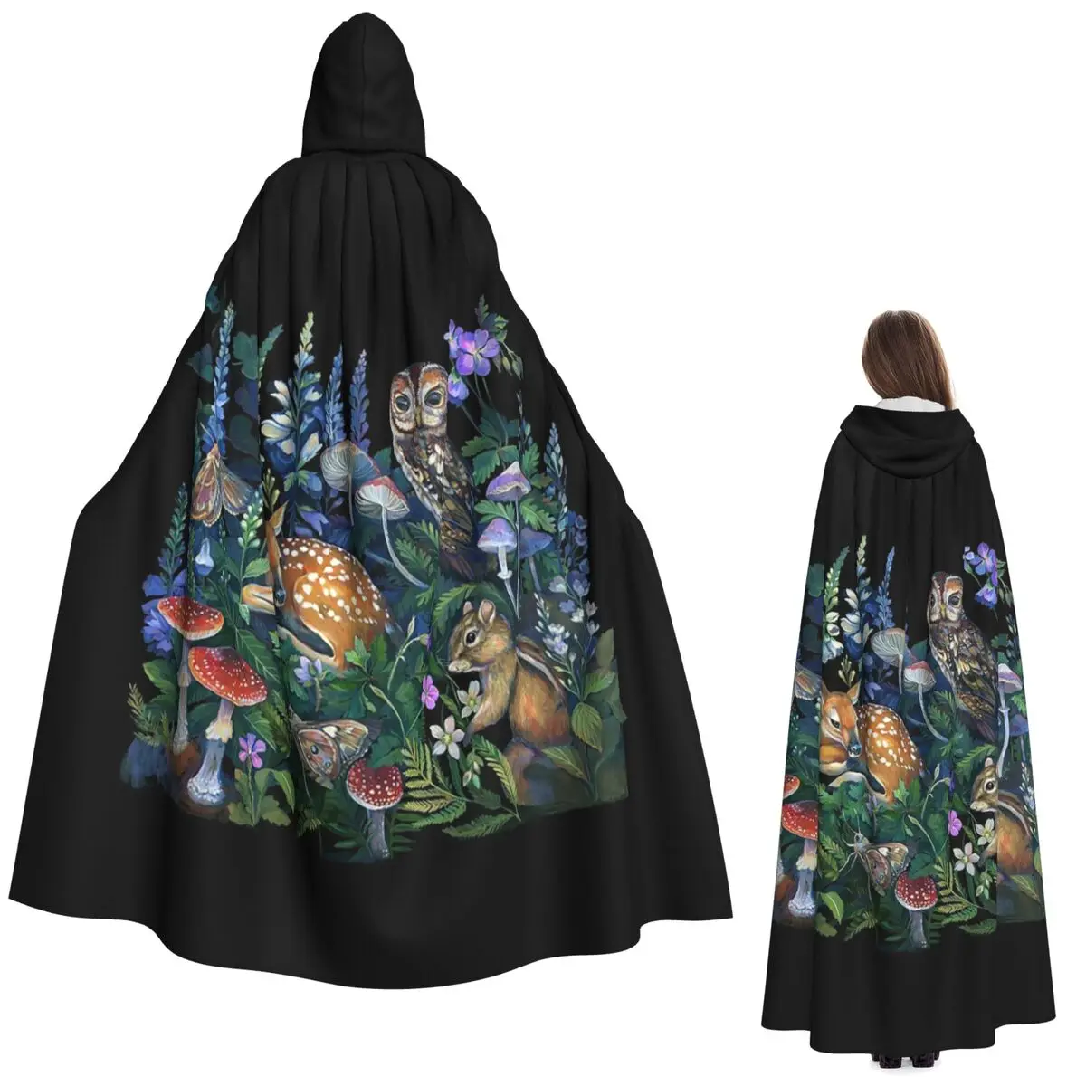 

Enchanted Forest Long Hooded Cloak Witch Medieval Costume Cosplay Cape HalloweenVampire Adult Unisex