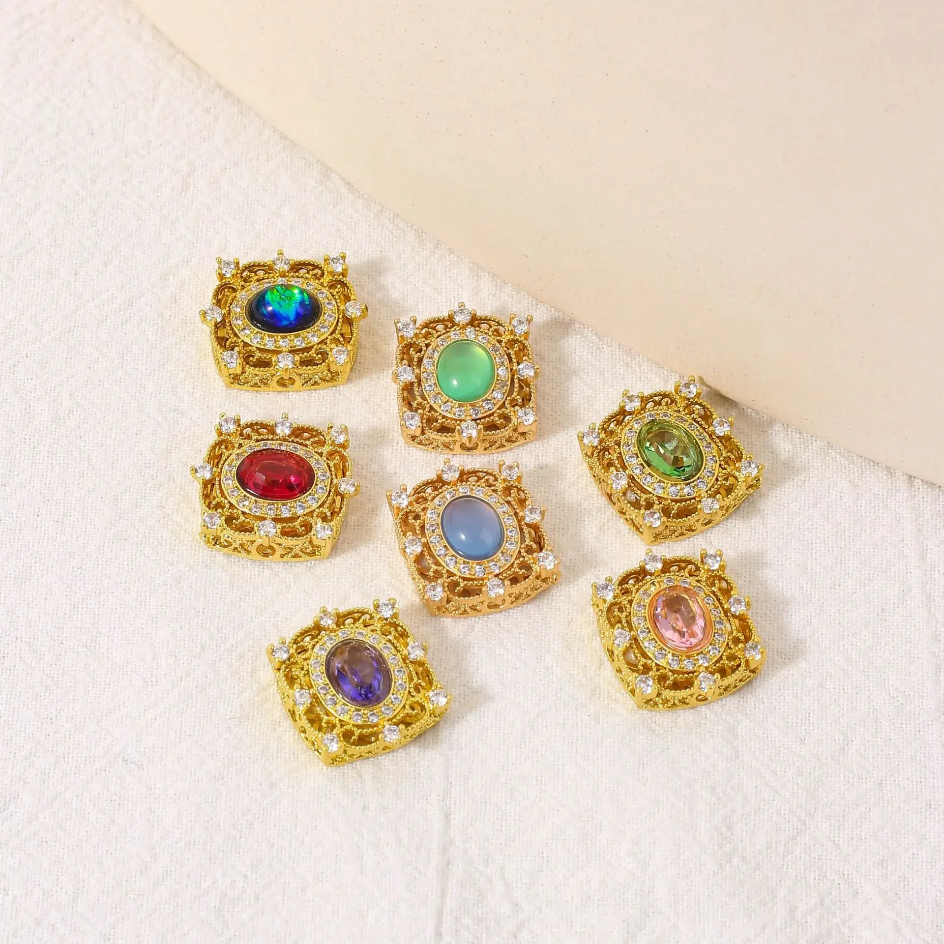 

5 Pcs Copper Gold-plated Inlaid Colored Crystal Hollow Spacer Beads DIY Pearl Bracelet Necklace Hand String Jewelry Accessories