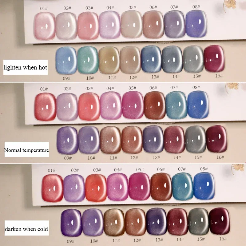 15 ml Thermal Cat Eye Nagelgelpoliermittel Lila Nude Glitzer Funkelnde Temperatur Farbwechsel Semi Permanent Nail Art Gel Lack