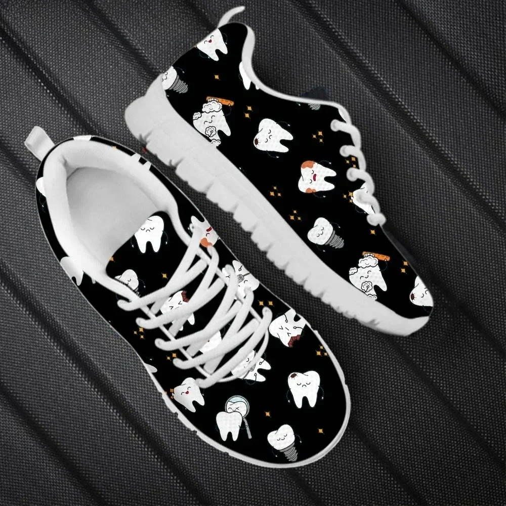 

Милые женские повседневные кроссовки с мультяшным рисунком зуба стоматолога, дышащие, нескользящие, на плоской подошве