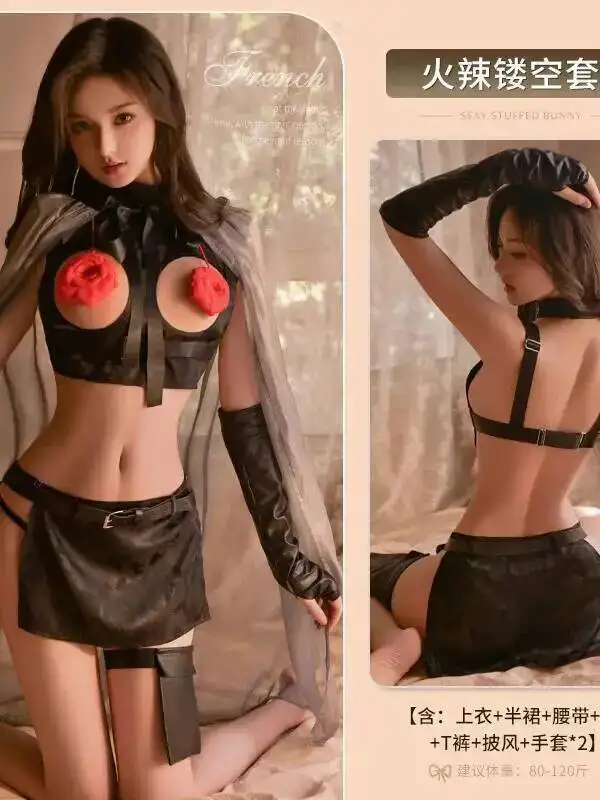 Sexy feminino de duas peças oco para fora para trás quente cosplay uniforme vestido elegante moda feminina mini vestido 2025 nova moda topos 589p