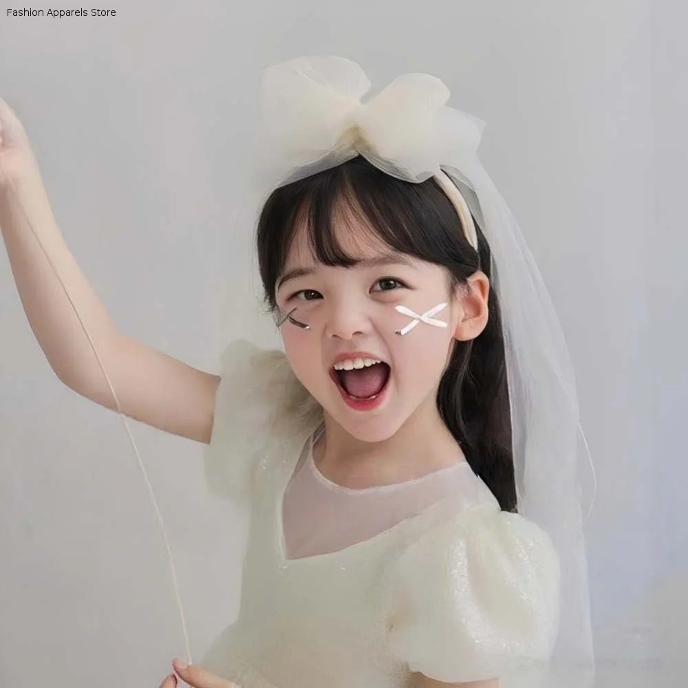 

Elegant Flowing Bow Veil Hair Hoop Mesh Polyester Girls Head Gauze Hairband Pink Bridal Tulle Birthday Headdress