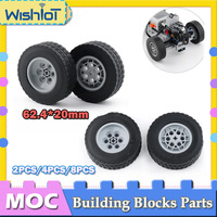 62.4*20mm Tires + Wheels Moc Building Blocks Modified Parts 2PCS/4PCS/8PCS Cars Wheels Technology Bricks DIY Assembled Model Toy
