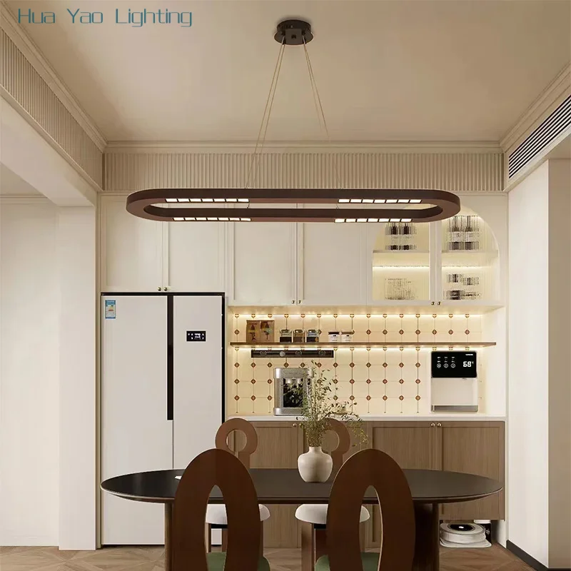 Modern Oval Wooden Pendant Lights Full Spectrum LED Chip Indoor Hanging Lamps Living Sitting Dining Room Kitchen Island Office