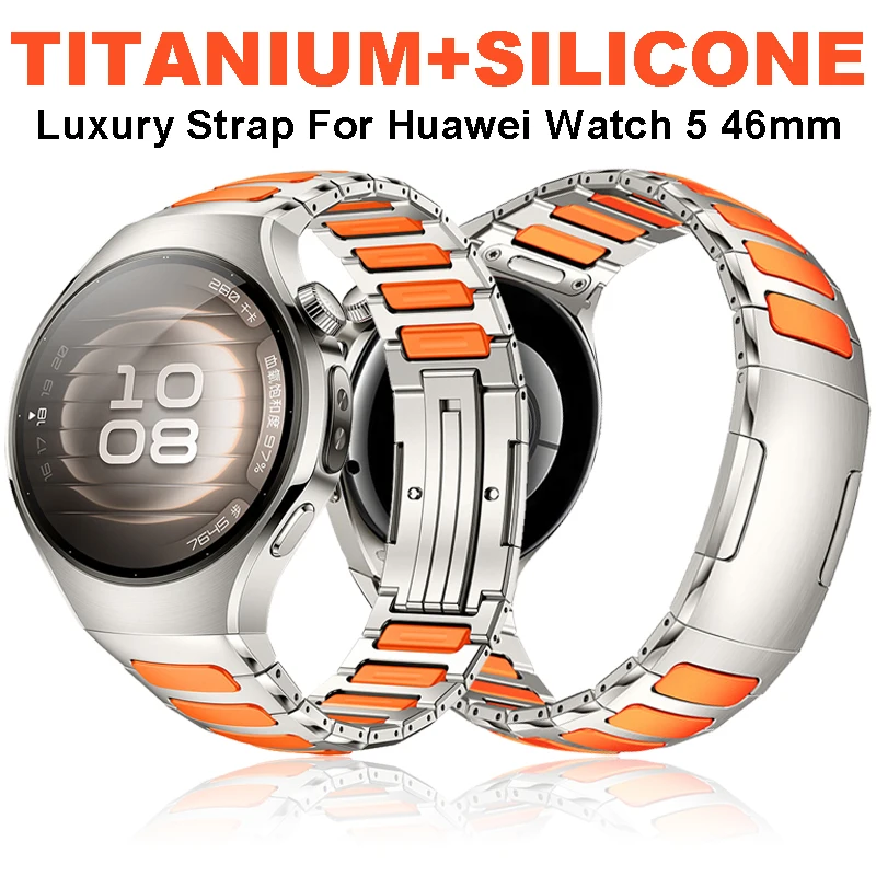No Gaps Luxury Titanium+Silicone Strap for Huawei Watch 5 46mm Quick Release Watchband for Huawei Watch 5 Smartwatch Wristband