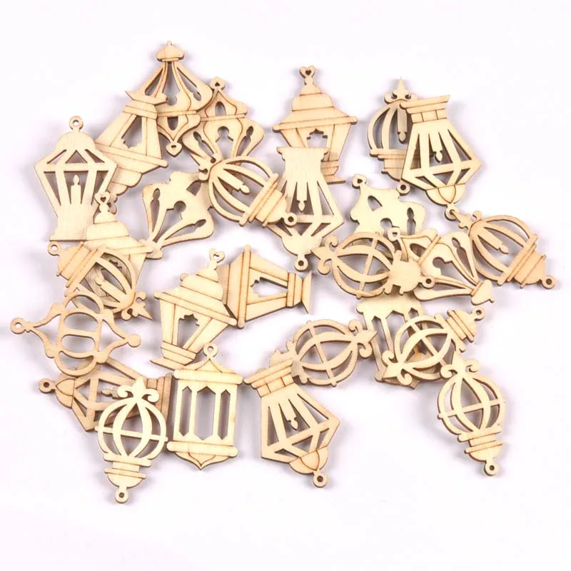 25pcs 2.5x4cm Wood Ramadan Decoration Eid Banner Mubarak Craft Lantern for Hanging Ornament Pendant Islam Muslim Party CP3420