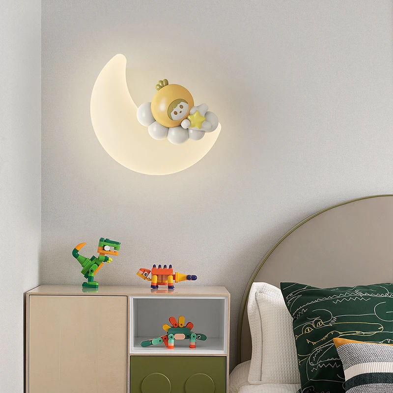 Creative Children Wall Lamps PE White Wall Sconces Moon Lighting Girl Bear Rabbit Kids Bedroom Atsmophere Wall Light LED Indoor