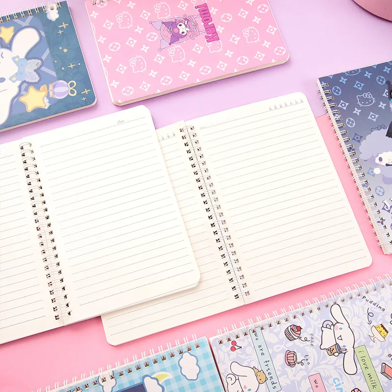 4 buah buku catatan Sanrio Anime Kuromi Cinnamoroll Notepad perlengkapan kantor sekolah alat tulis grosir gulungan Notebook hadiah anak-anak