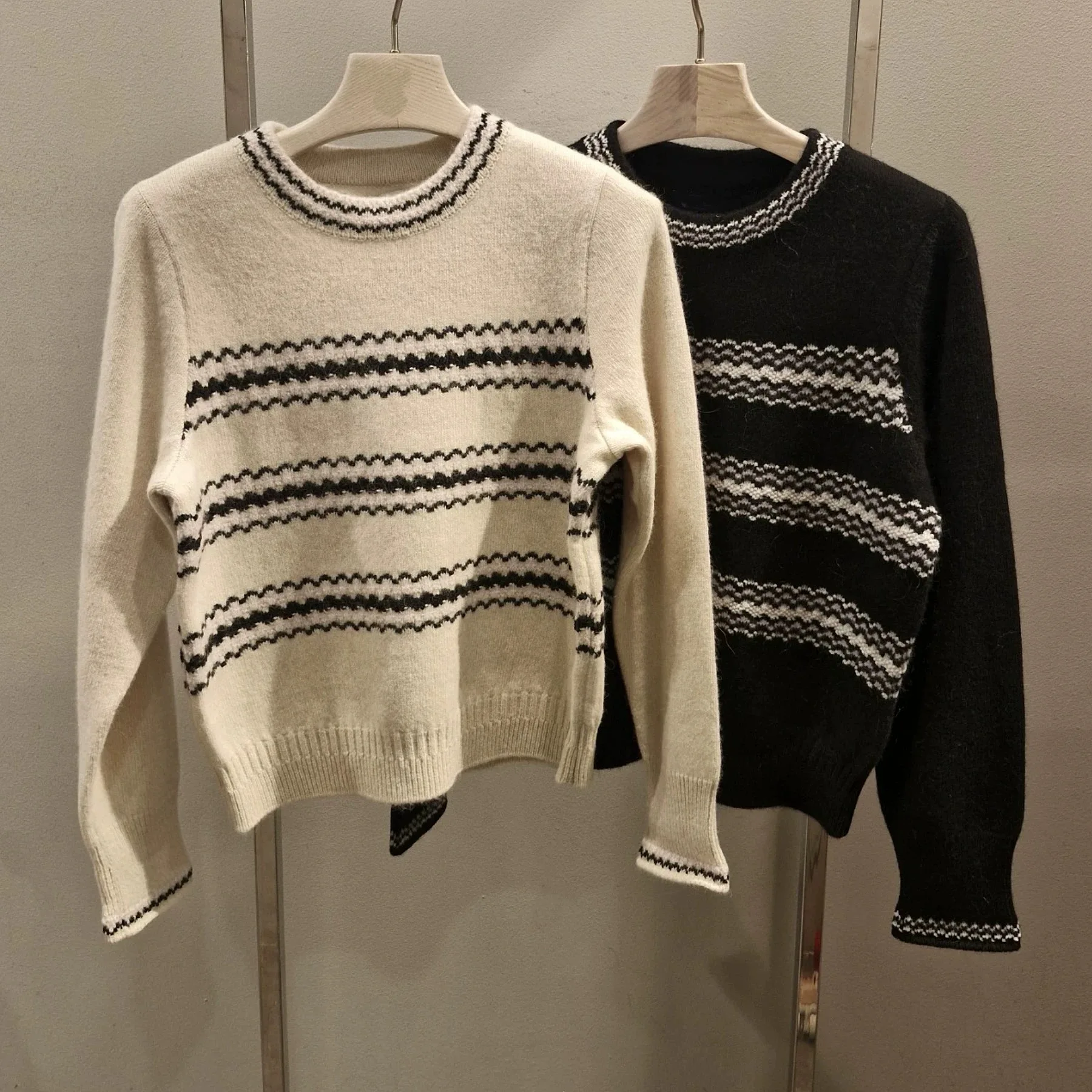 Queso de limón MIN25 Invierno Faionable Versátil redondo Ne Wave Stripe Suéter de punto de lana adelgazante Mujer Commute Sle Lo...