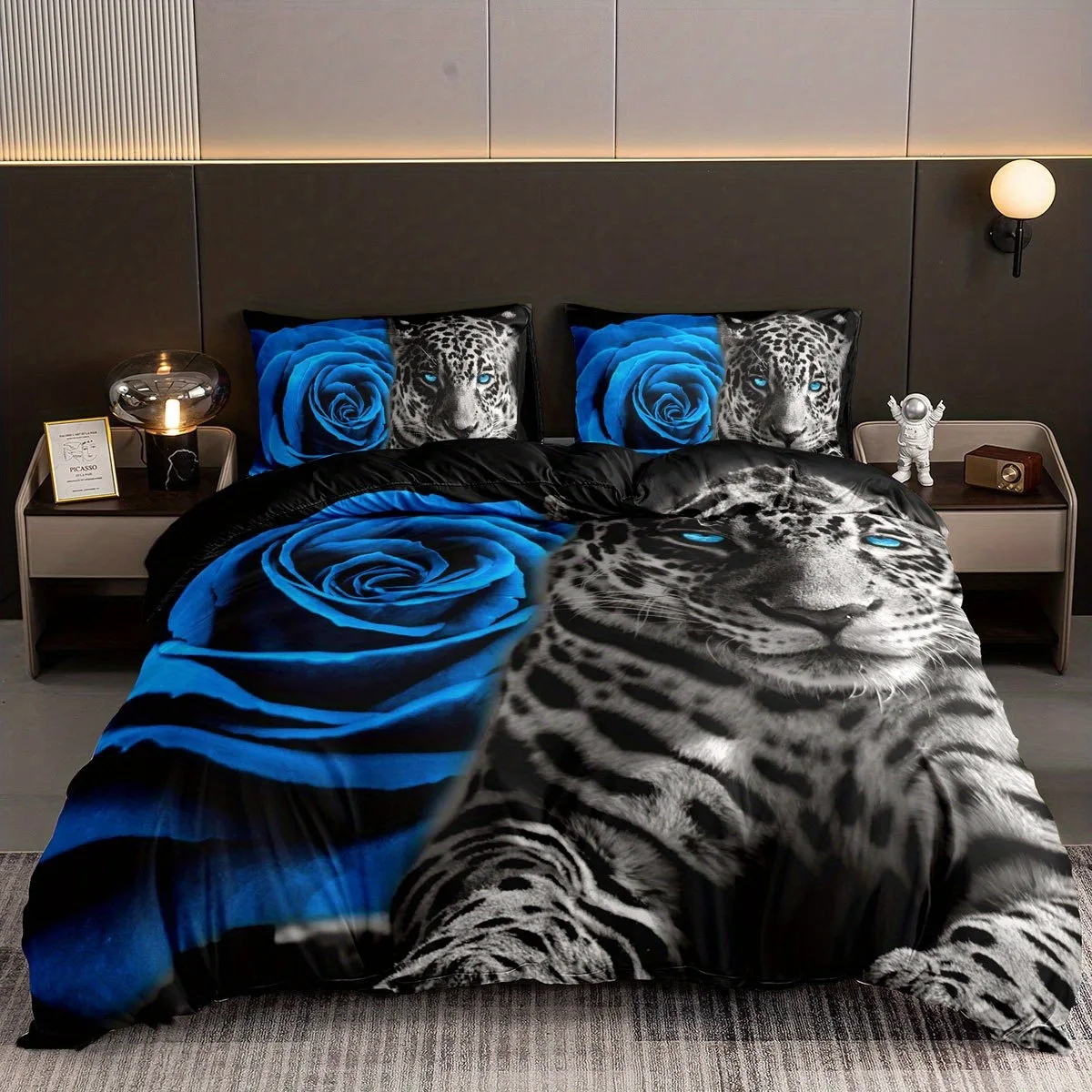 

Soft and Comfortable Leopard Romantic Rose Print Duvet Cover Set for Bedroom Includes 1 Duvet Cover and 2 Pillowcases