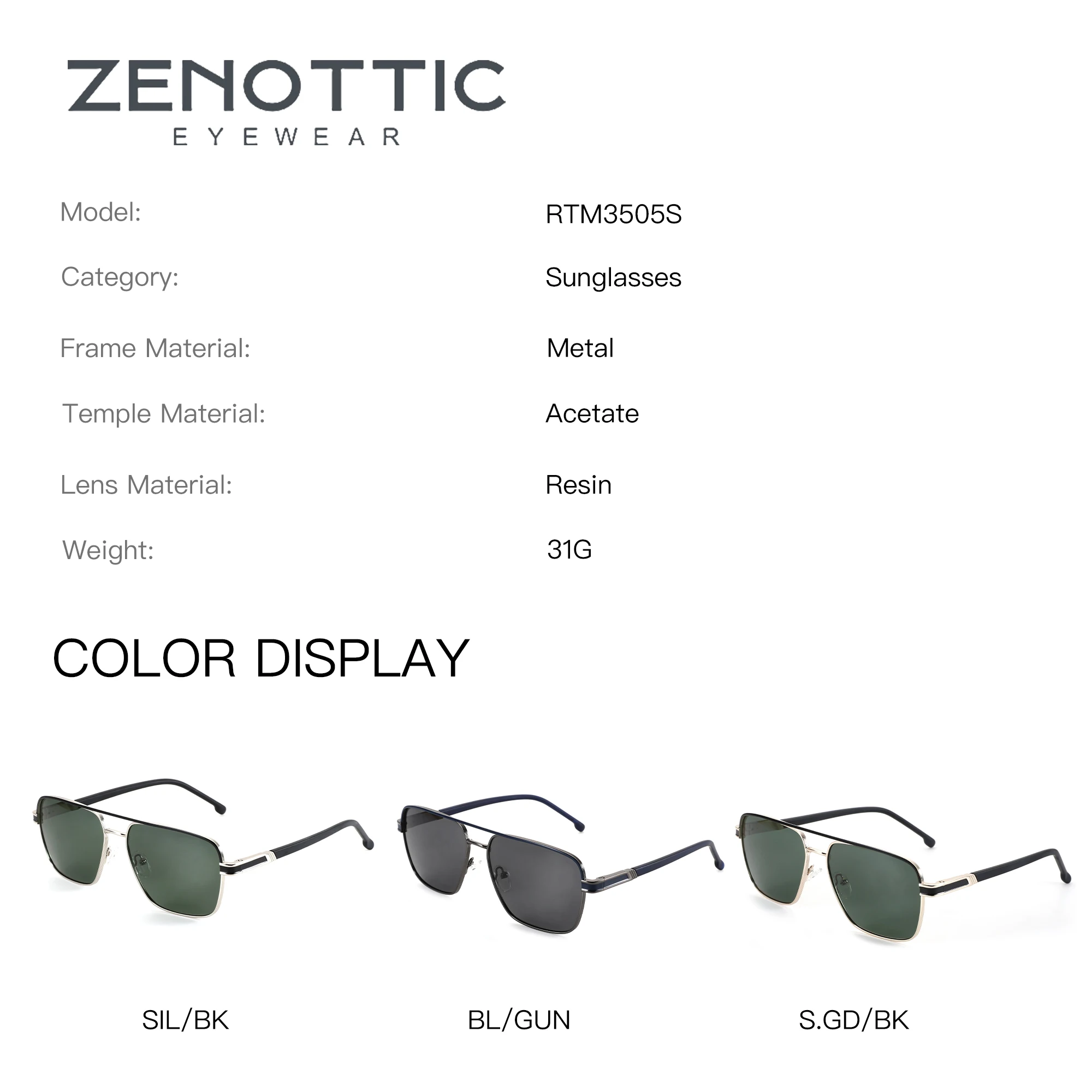 ZENOTTIC Classic Aviator Prescription Sunglasses Women Fashion Square UV400 Protection Myopia Graduated Sun Glasses