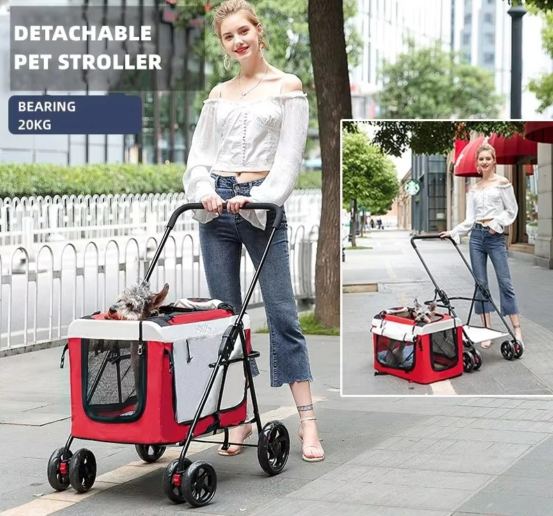 Ready to Ship Portable Pet Stroller Lightweight Dog Cat Trolley Detachable Folding Carrier Medium Dogs