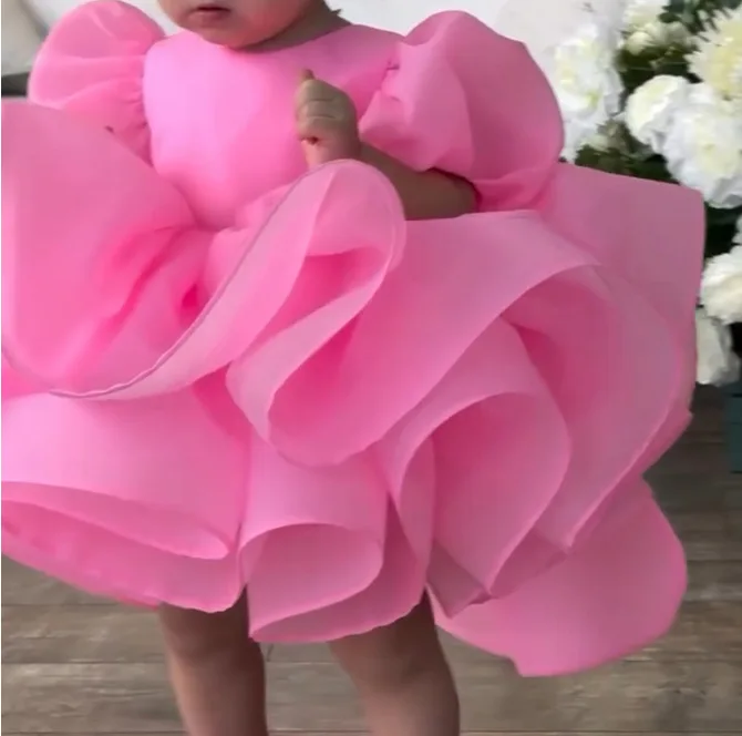 The new toddler baby girl year old dress girl dress bubble sleeve princess skirt cute bow baby first Christmas dress