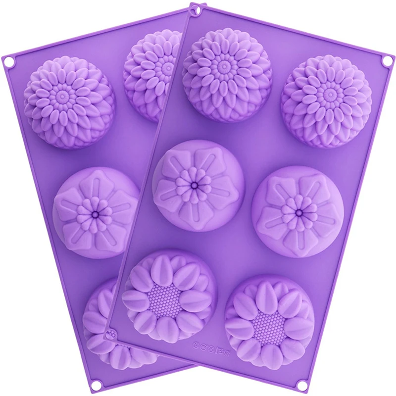 Silicone Soap Molds 6 Cavities Flower Silicone Molds for Homemade Craft Soap Mold Cake Mold / Chocolate Mold ＆ Ice Cube Tray