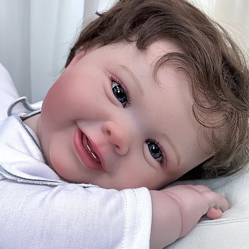 22-inch Vinyl Reborn Doll | Rare Edition, Cute Smiling Face, Two Baby Teeth, Simulated Hair, Poseable, Gift Box - Festival Gift