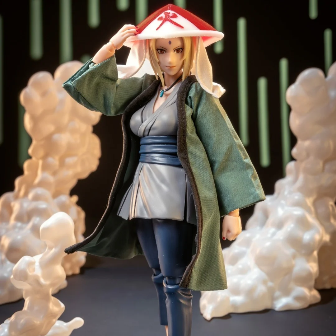Naruto Shf Anime New Handmade Tsunade Coat Cloak Can Be Styled Freely Hat Clothes Built In Iron Wire Is Suitable for 1/12 Toys