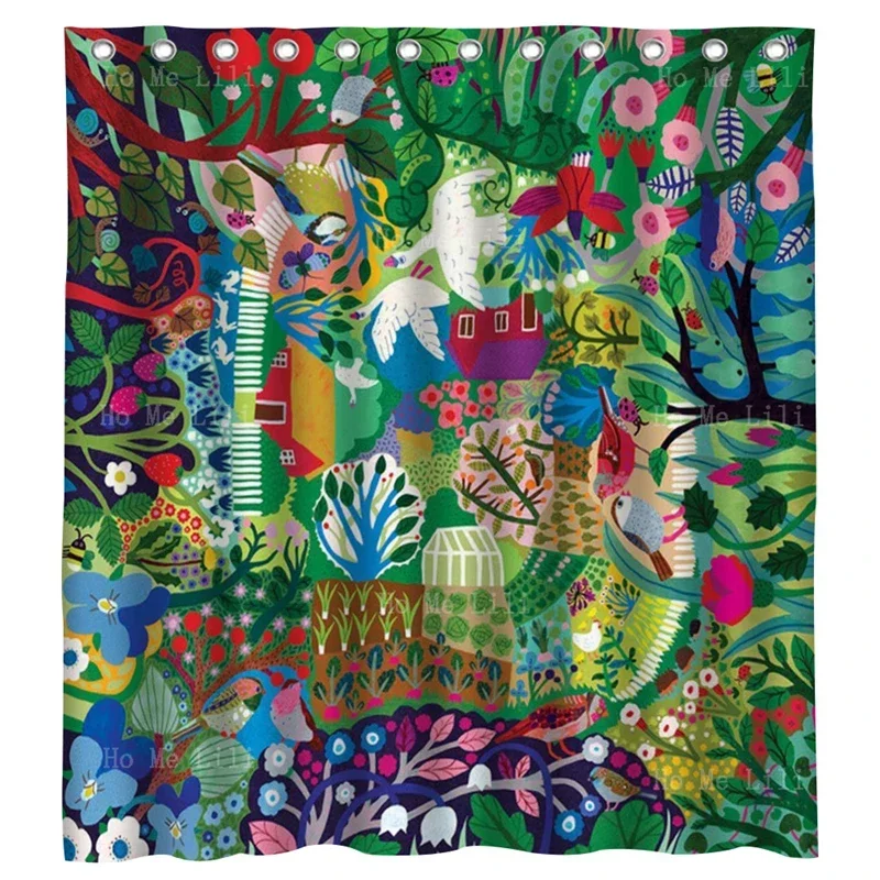 Bountiful Garden Colorful Findings A Plot Chives Clucking Chicken Sweet Strawberry Vines Shower Curtain By Ho Me Lili