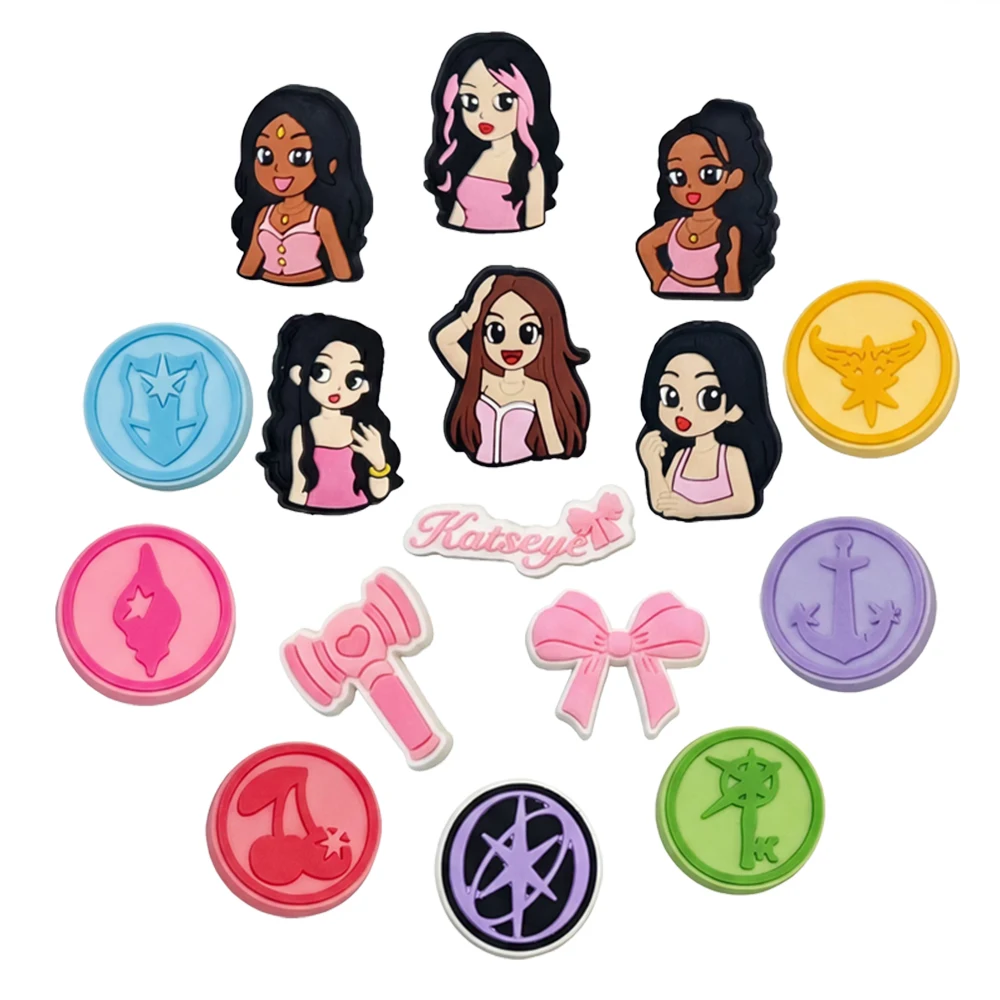 16-100pcs Cartoon Katseye Musical Theme Series PVC Shoe Charms Accessories DIY Detachable Waterproof PVC Shoe Decorations Gifts