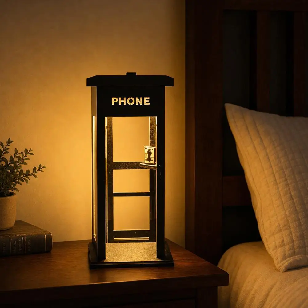 Retro Vintage Tall Phone Booth Lamp Ornament, Classic Telephone Booth Table Lamp, Phone Box Decorative Night Light Home Decor