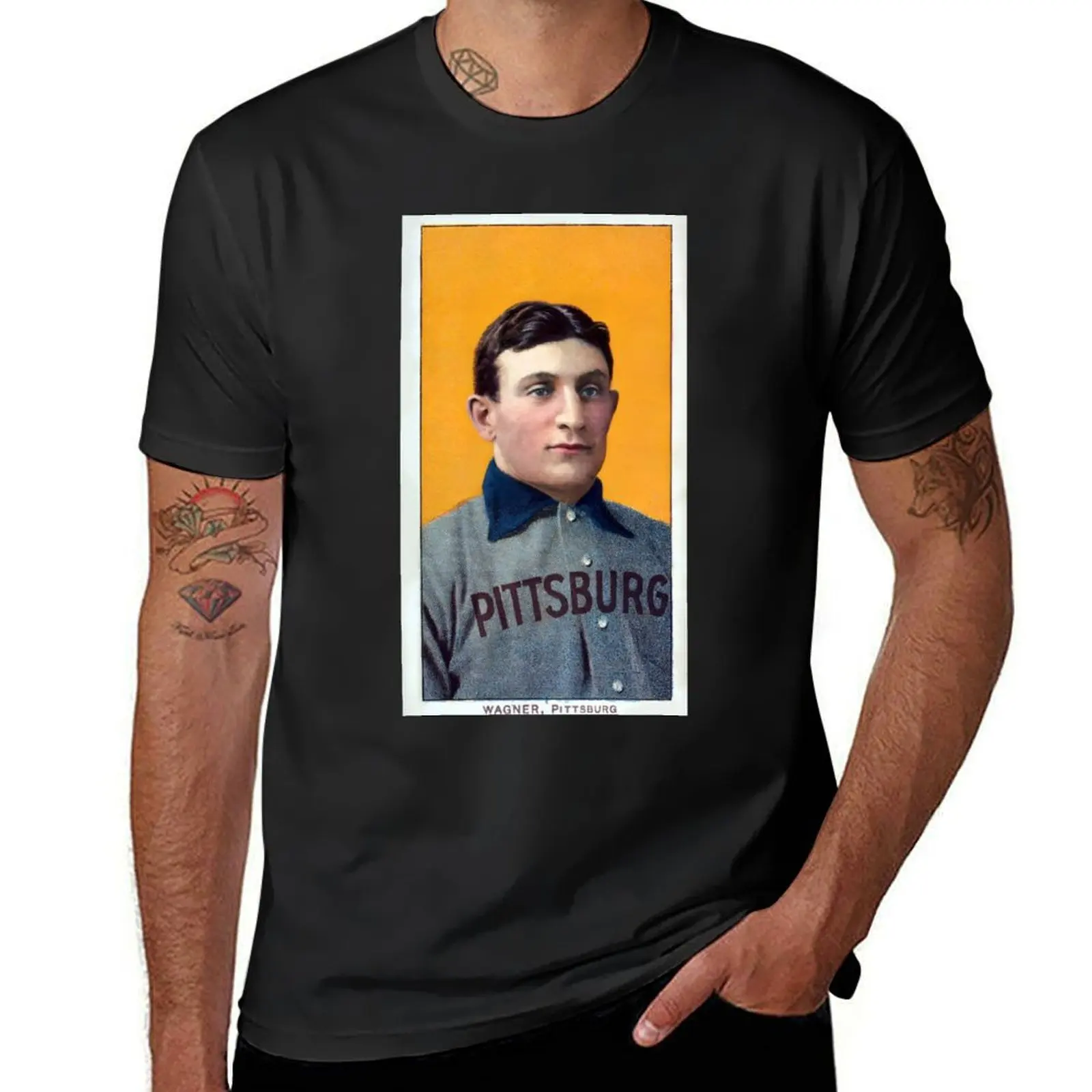 1909 T206 Honus Wagner baseball card The Flying Dutchman portrait based on authentic real 1909 card art T-Shirt