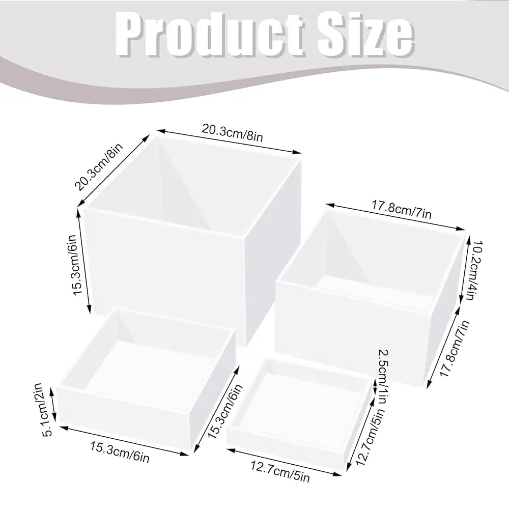 4 Pcs Acrylic Risers For Display White Risers Buffet Risers Dessert Display Stand Hollow Bot 4 Different Size Cube Acrylic