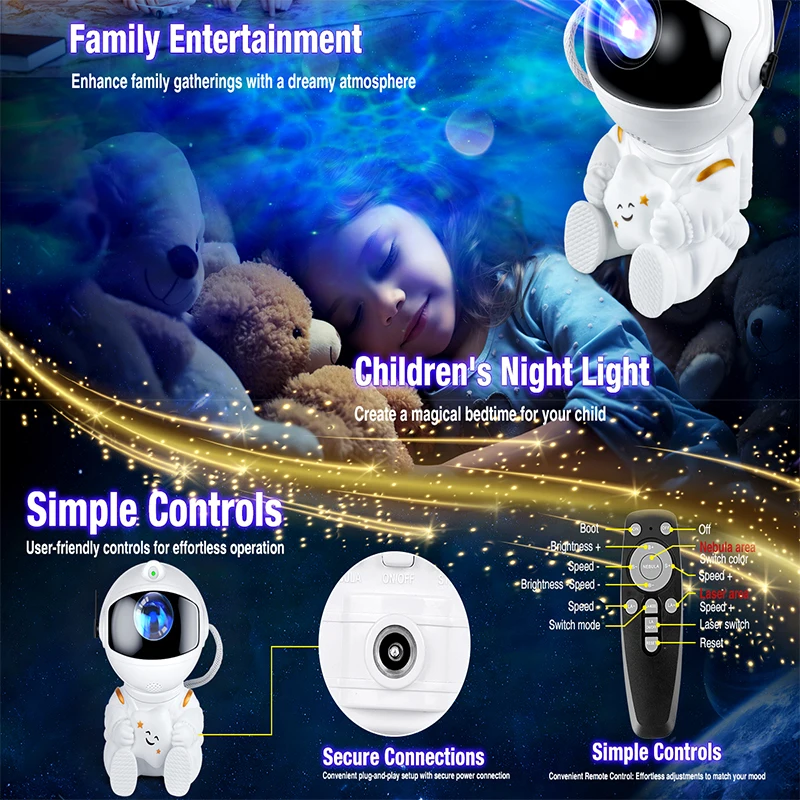Astronaut Galaxy Projector Star Projectors Night Light Space Buddy With Nebula and Remote Control for Bedroom Best Gifts