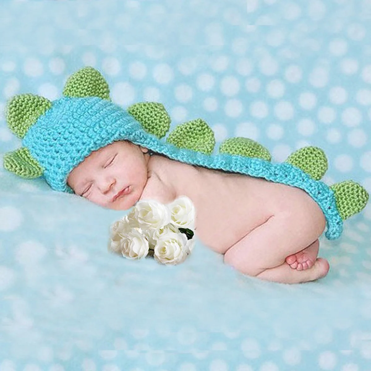 

Baby Dinosaur Crochet Beanie Handmade Infant Newborn Soft Breathable Hat Photography Prop 0-6 Months Baby Photo Props