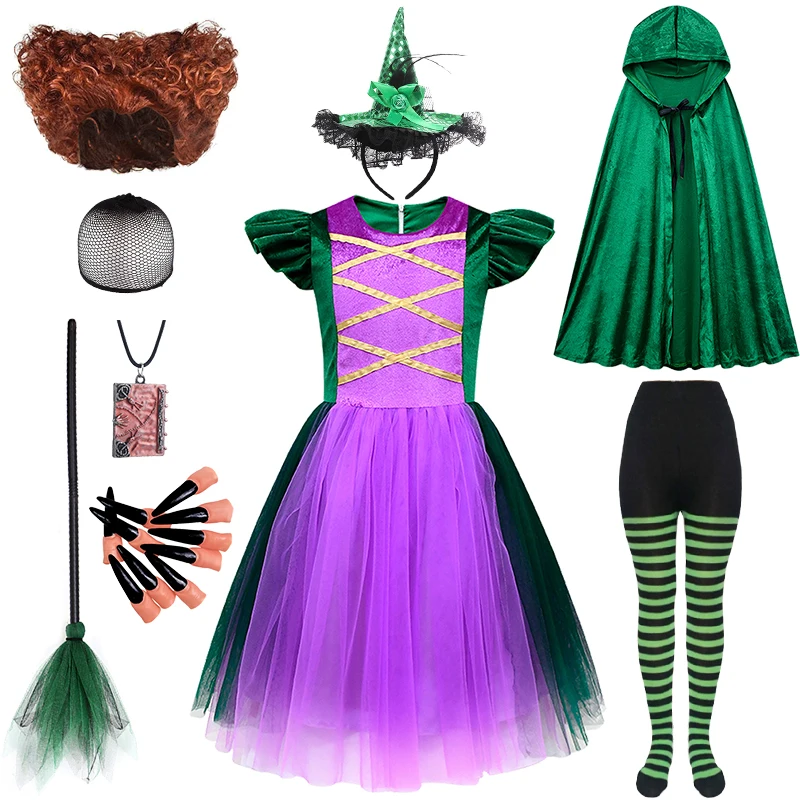 Sanderson Sister Witch Girls Outift Halloween Cosplay Hocus Pocus Stage Performance Children Costume Carnival Party Kids Clothes
