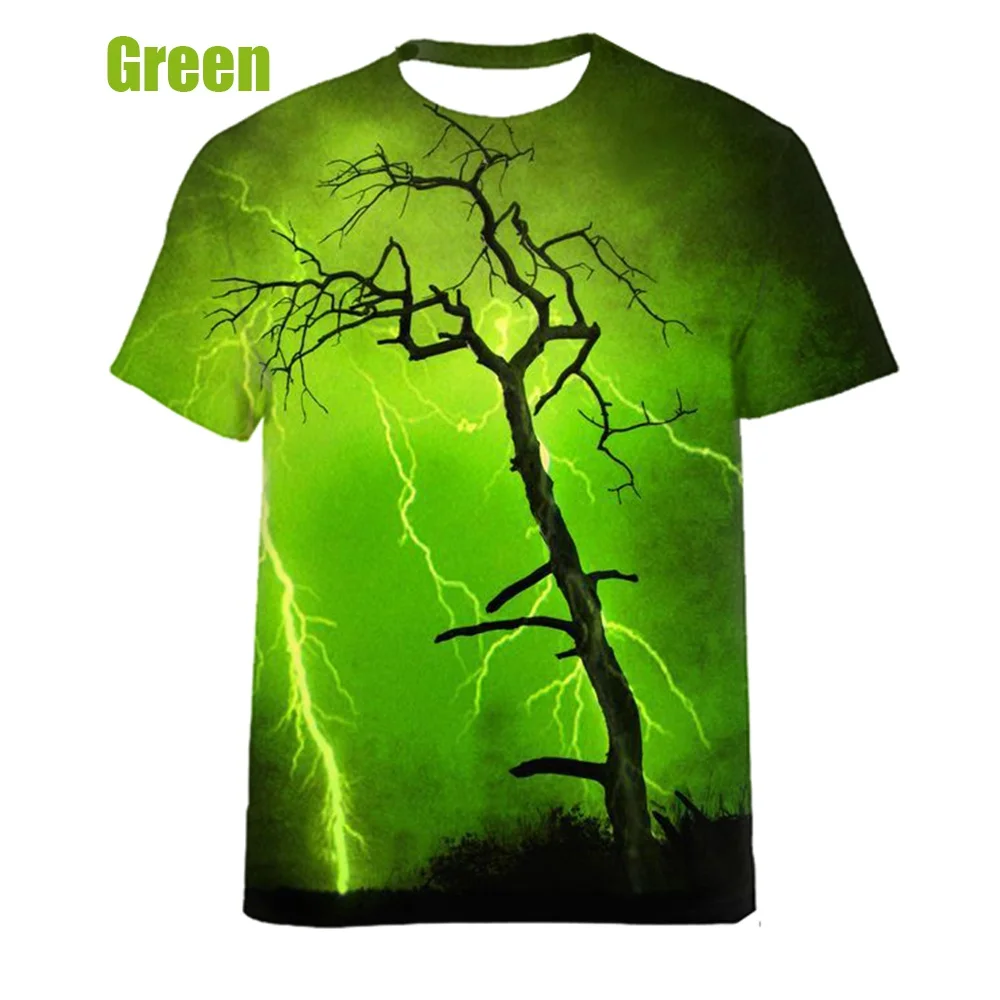 2022 New Fashion Men's 3D Lightning Print Short Sleeve T Shirt Hip Hop Street Casual Top