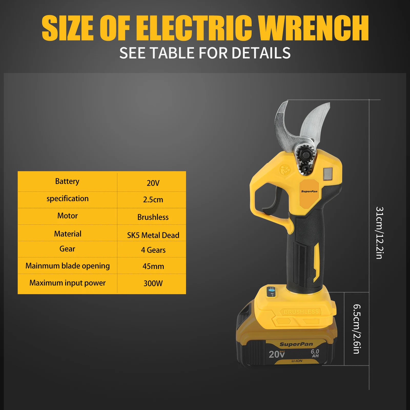 

Аккумуляторный сучкорез SuperPan PowerTool с высокой емкостью батареи и длительным временем работы, инструмент для обрезки деревьев, совместимый с аккумуляторами DeWalt 18V.