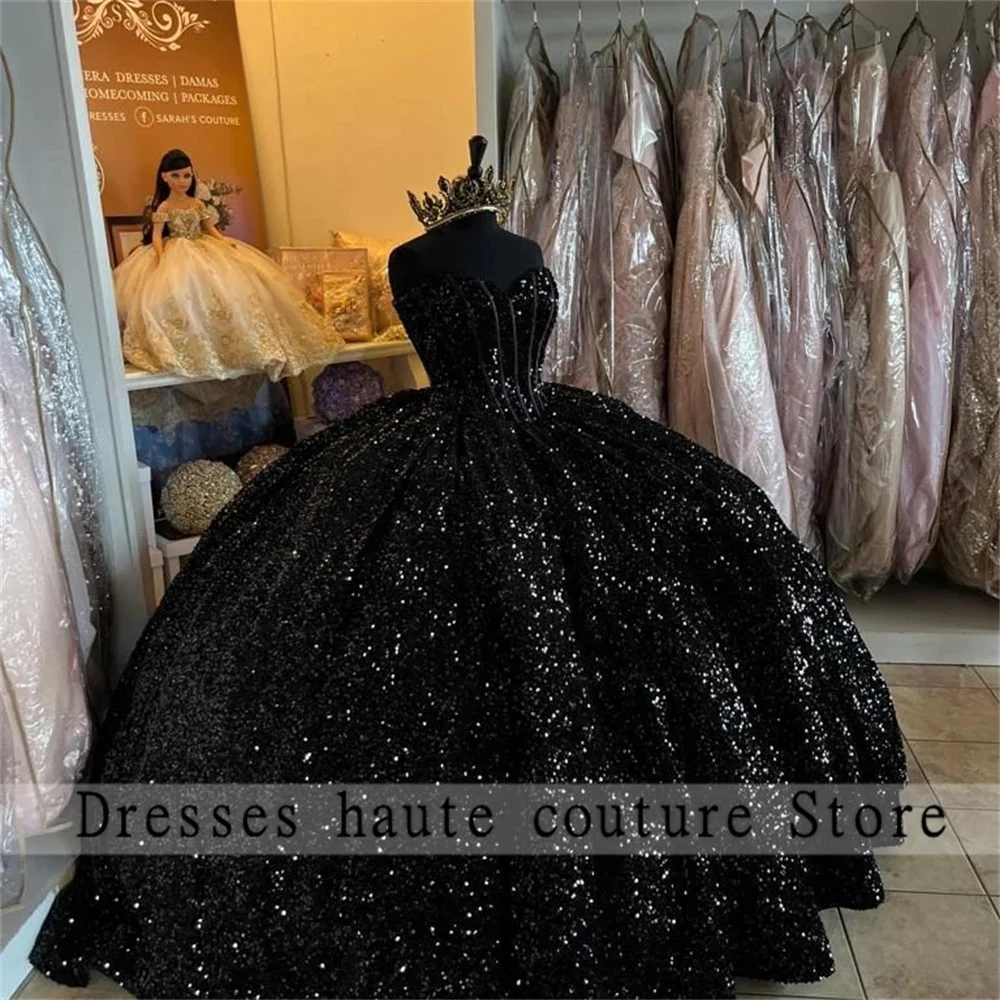 Vestido de baile Quinceanera com cordões, vestido doce para namoradas, vestido de festa mexicano, Novo, Preto, 15 anos, 2023