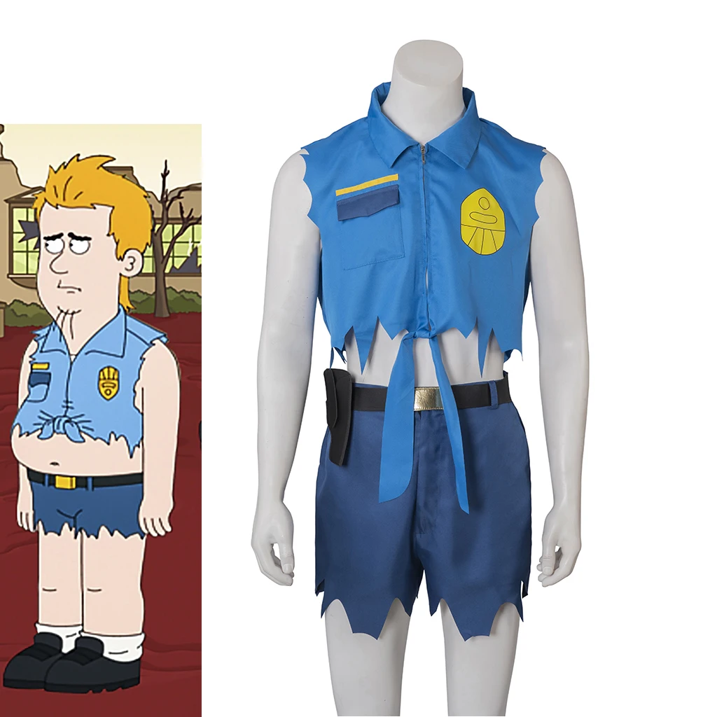 

TV Series Cosplay Police Officers Costume For Men Unique Novelty Blue Crop Top Shorts Suit Halloween Carnival Party Uniform