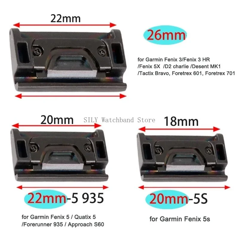 2PCS Quick-Fit Metal Bands Connector 20/22/26mm Watch Straps Adapter for Garmin Fenix 6X 5X Fenix 5 5S Quick Release Accessory