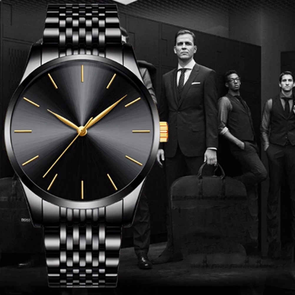 

Quartz Wristwatch Business Men Stainless Black Fashion Waterproof Watch Calendar Display Men Wrist Watch