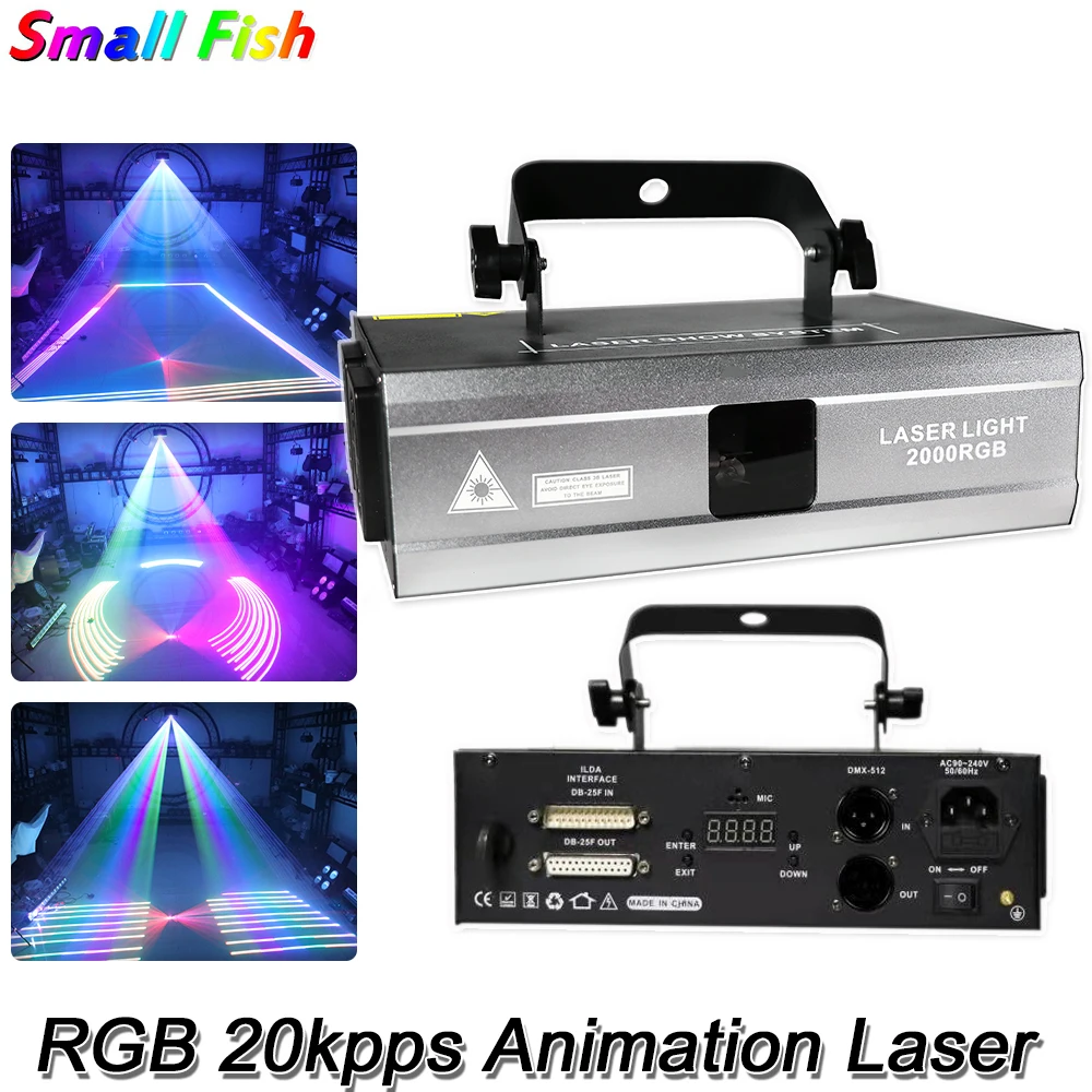 2W Full Color Animation Laser Light DMX512 20kpps Scanning Stage Show Patterns Laser Projector For DJ Disco led Music Party Bar