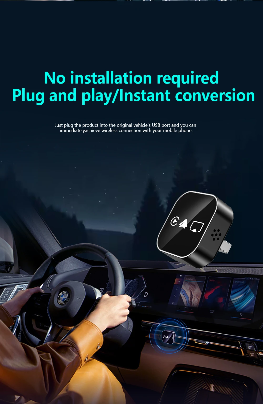 4-in-1 Upgrade Carplay Android Auto Adapter USB-Dongle Mirror Link Screen Plug&Play Intelligentes Auto-System für Apple und Android – Detail 9