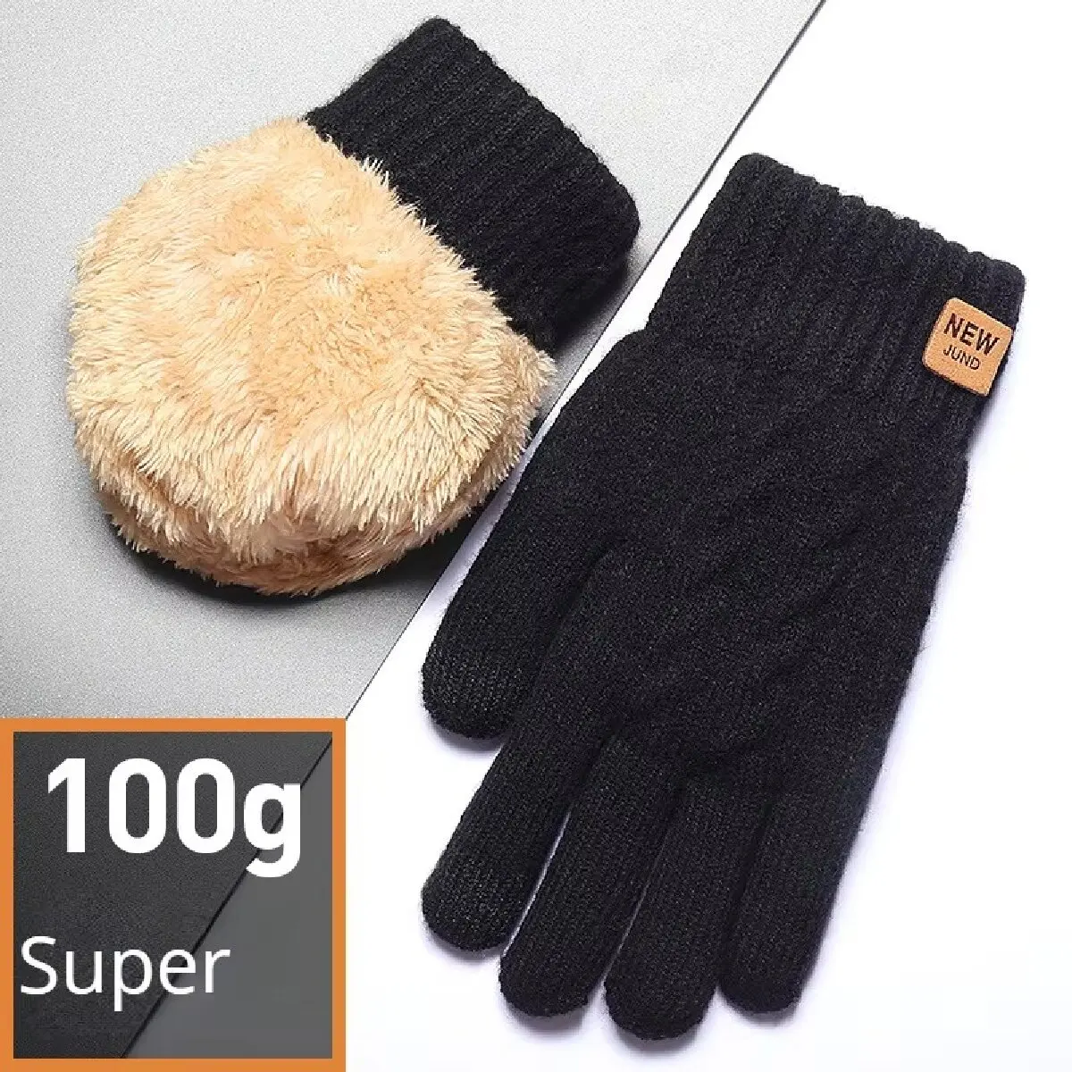 Guantes de pantalla táctil de invierno tejidos con cable negro para hombres y mujeres cálidos con forro polar