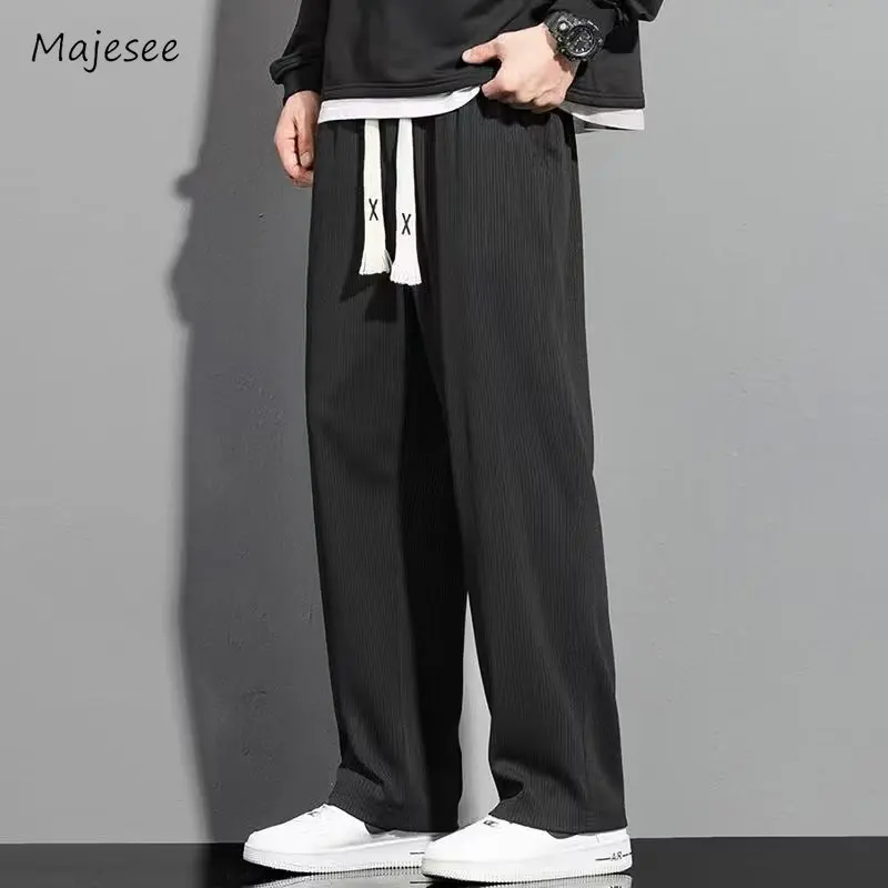 

Pants Men Casual Loose Simple Straight Trousers Sporty Daily All-match Streetwear Fashion Korean Style Drawstring Students Soft