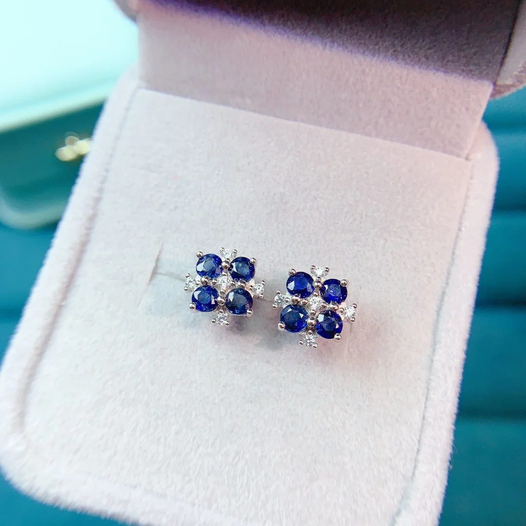 

Natural Sapphire Stud Earrings S925 Silver Inlay Vibrant Blue Shade Solid Craft Trendy Versatile Ladies Decorative Jewelry