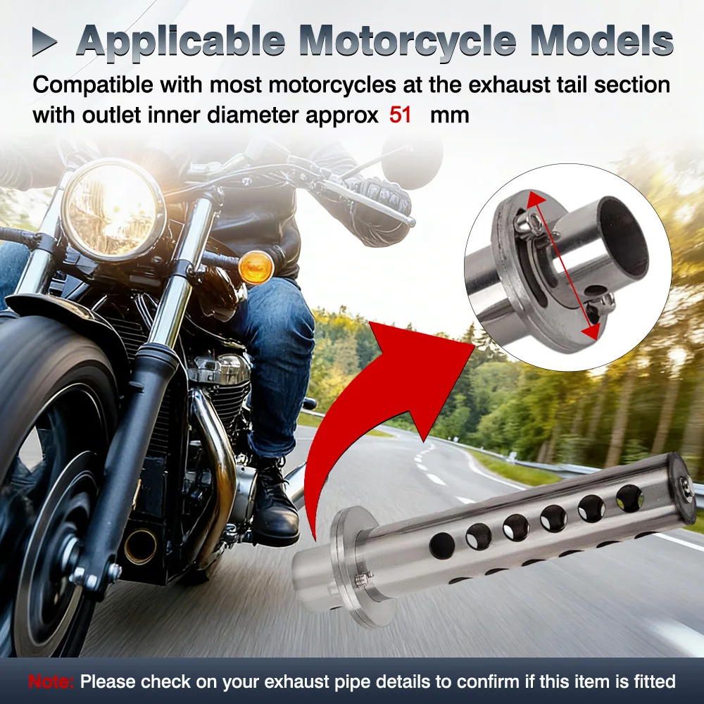 

Stainless Steel 51mm Motorcycle Exhaust DB Killer Insert Slip-On Rotatable Side/Bottom Screw Mount 155mm Length For motorcycles