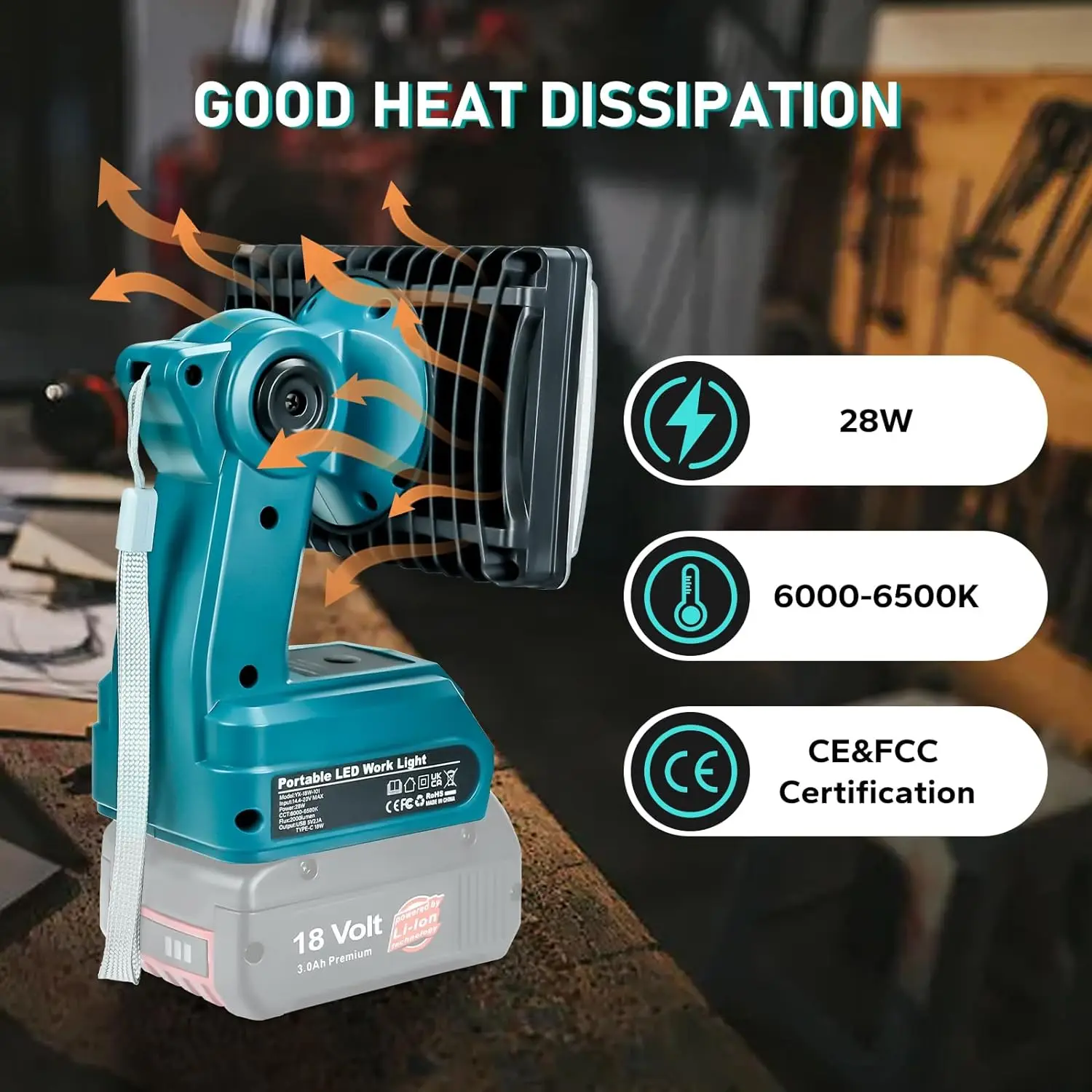 สำหรับ LED แบบพกพา Bosch ไฟฉายแบตเตอรี่ลิเธียมสูงสุด14.4-20V โคมไฟฟลัดไลท์ฉุกเฉินแบบพกพาโคมไฟตั้งแคมป์โคมไฟ2000LM