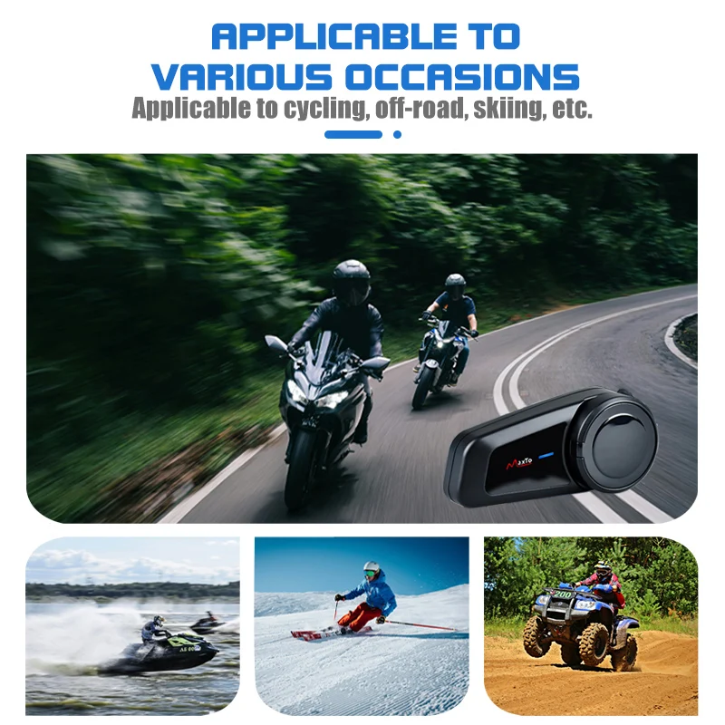 MAXTO M2 Intercom Moto Bluetooth 6 Voies 1000m – Étanche IP67, Suppression Bruit, Musique & Appels Mains-Libres !