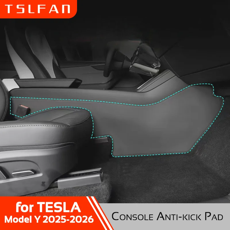 Full Cover Extended PU Anti Kick Pad For Tesla Model Y YL 2025-2027 LHD Center Console Two Sides Protector Car Accessories