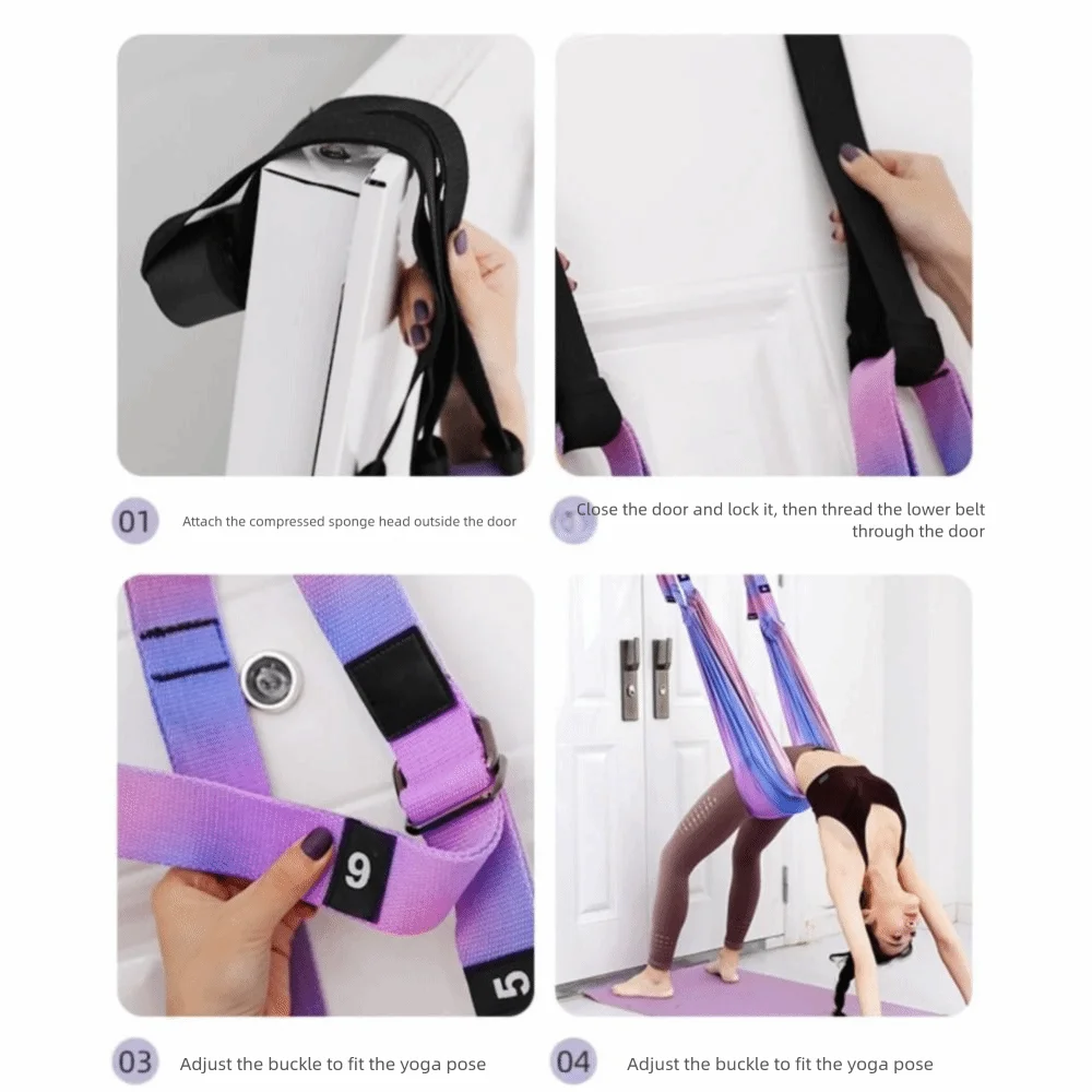Adjustable Women Aerial Yoga Strap Resistance Auxiliary Door Hanging Aerial Yoga Hammock Swing Anti-Gravity Flexibility Training