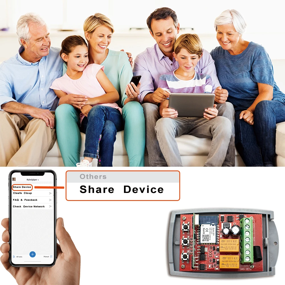 Tuya Universal Smart Wifi Empfänger 2CH 12V 24V 220V Garage Tür Fernbedienung Opener Controller 433/433,92 Mhz Sender – Detail 8
