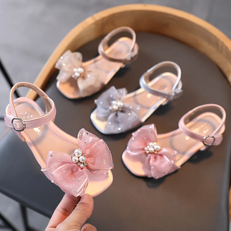 2023 Girl Sandals Princess Shoes Korean Soft Sole Baby Casual Shoe Bow Kid Shoe for Girl Fashion Women Sandal Sandalias De Mujer